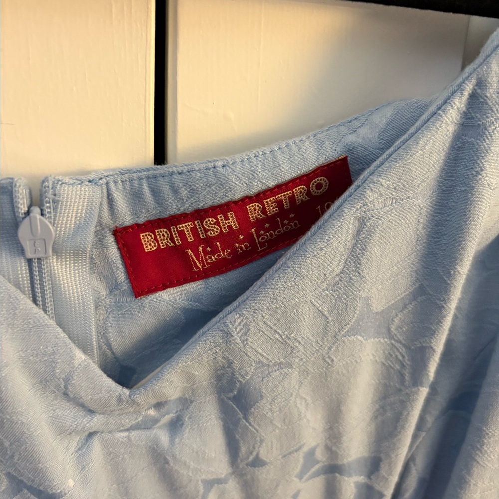 British Retro Off the Shoulder Light Blue Dress - Picture 3 of 3